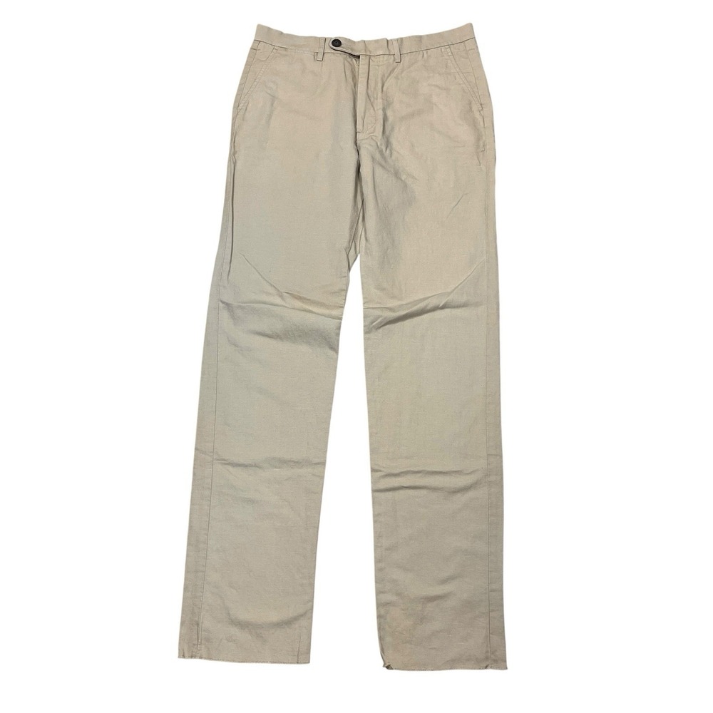 Spier & Mackay Linen Blend Trousers Mens 34x36 Slim Fit Raw Hem Beige
